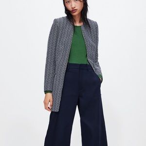 Zara navy and white tweed coat